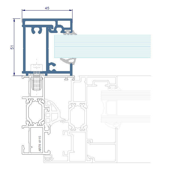 Dibujo de la sección de la barandilla Thermia Glassprotect en el sistema Thermia AR78