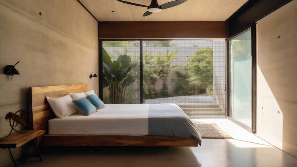 dormitorio con mosquitera de aluminio Thermia para la proteccion